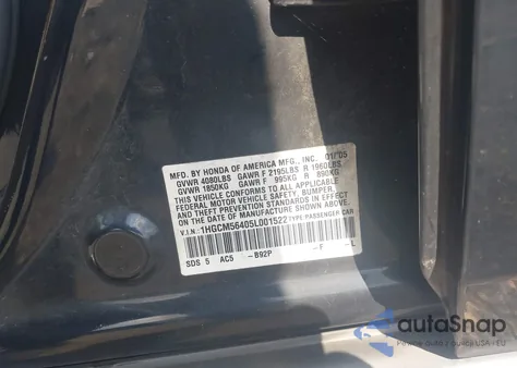 2005 Honda Accord 2.4 Lx from USA, damaged, VIN 1HGCM56405L001522